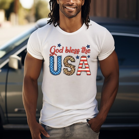 God bless the USA red, white, blue stars USA t-shirts.