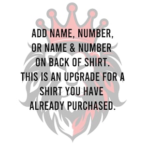 Upcharge for Custom name or number on the back of a t-shirt, sweatshirt, or hoodie that you&#39;ve already ordered.