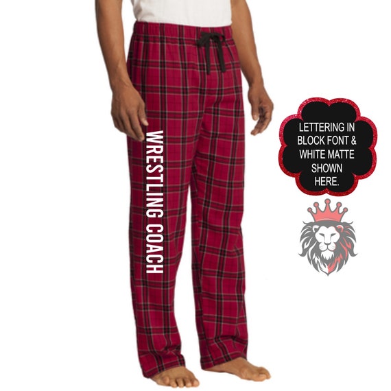 School Spirit Red Plaid Buffalo Flannel Pajama Bottoms. Custom Sports  Lounge Pants, Personalized Pajamas, Flannel Pants, Custom Loungewear. 