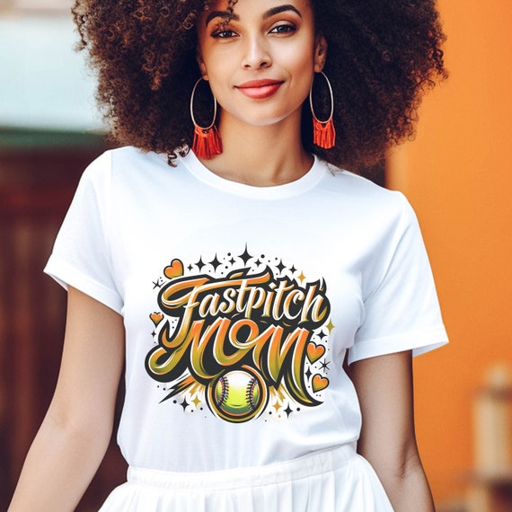 Fastpitch Softball Mom airbrushed spirit wear t-shirts.