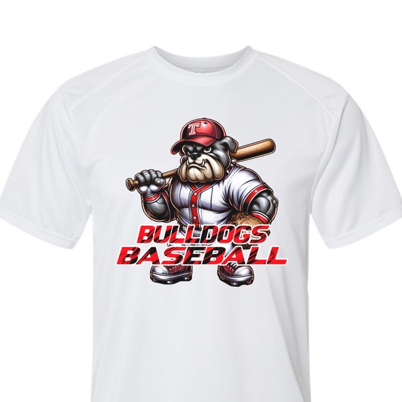 Bulldogs baseball spirit wear on youth short sleeve & long sleeve performance t-shirts.