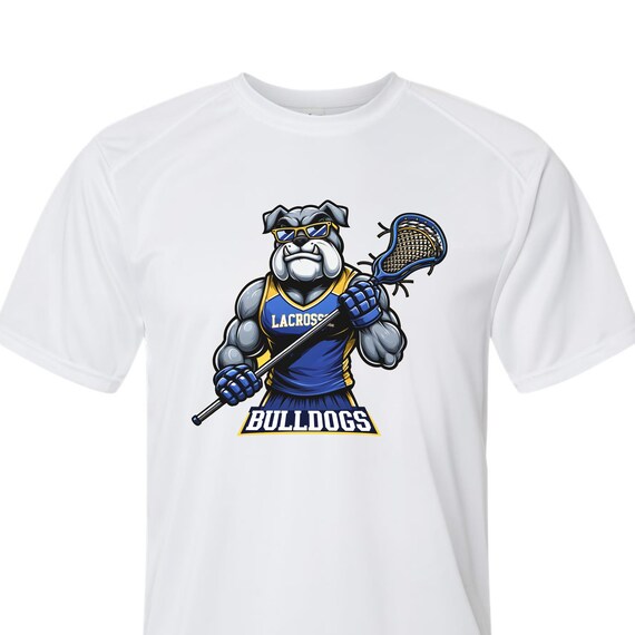 Bulldogs lacrosse spirit wear on youth short sleeve and long sleeve t-shirts.