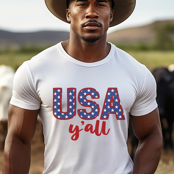 USA y'all red, white, & blue t-shirts.