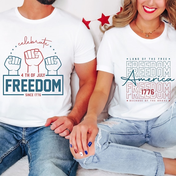 Celebrate freedom Fourth of July 1776 t-shirts.