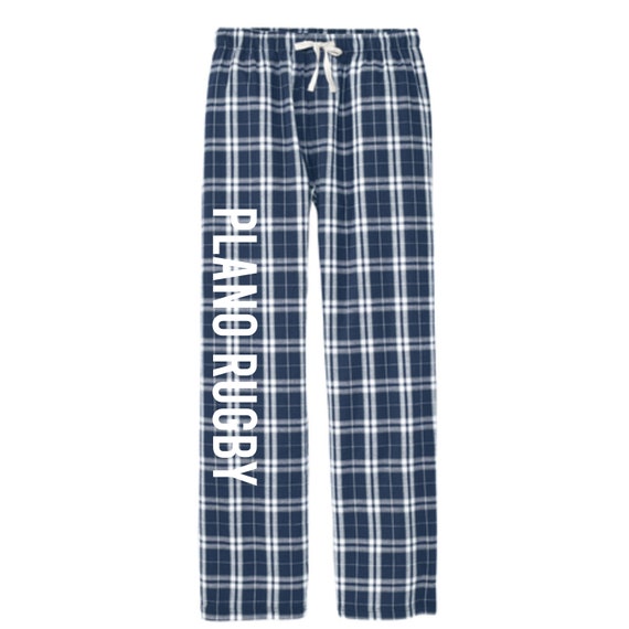 Adult Plano Rugby lounge pants for teens, men, & women in block or cursive lettering.