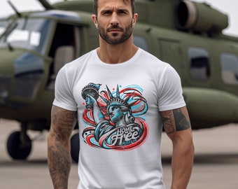 Born free America 1776 red, white, and blue stars and stripes patriotic t-shirts.