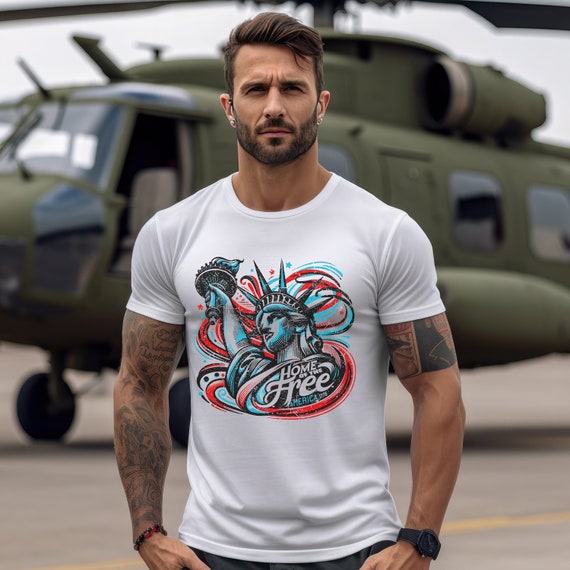 Born free America 1776 red, white, and blue stars and stripes patriotic t-shirts.