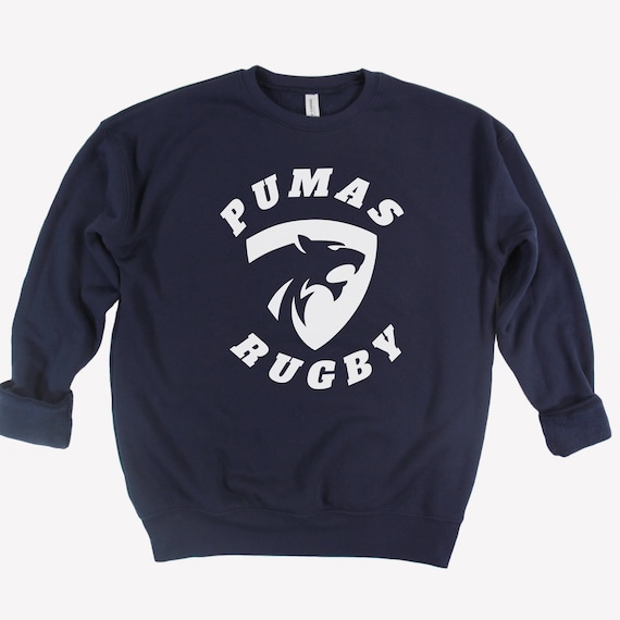 Pumas Rugby logo on adult Bella Canvas sweatshirts and hoodies.