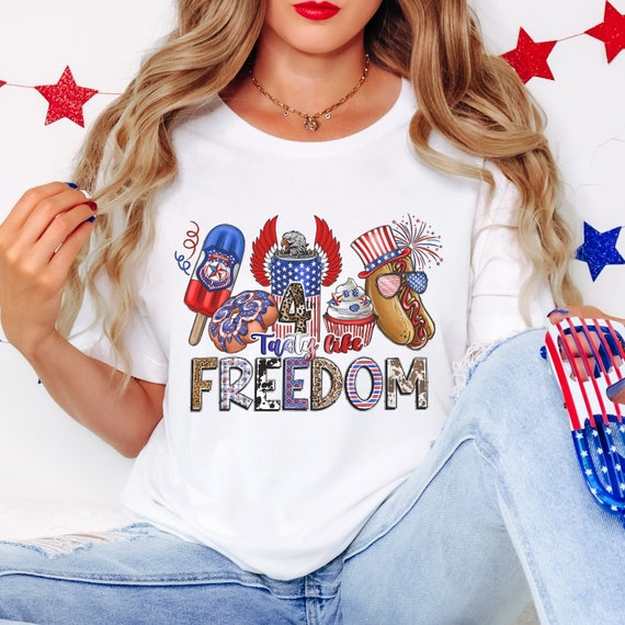 Tasty like freedom red, white, blue USA t-shirts.