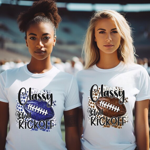 Classy until kickoff leopard print t-shirts.