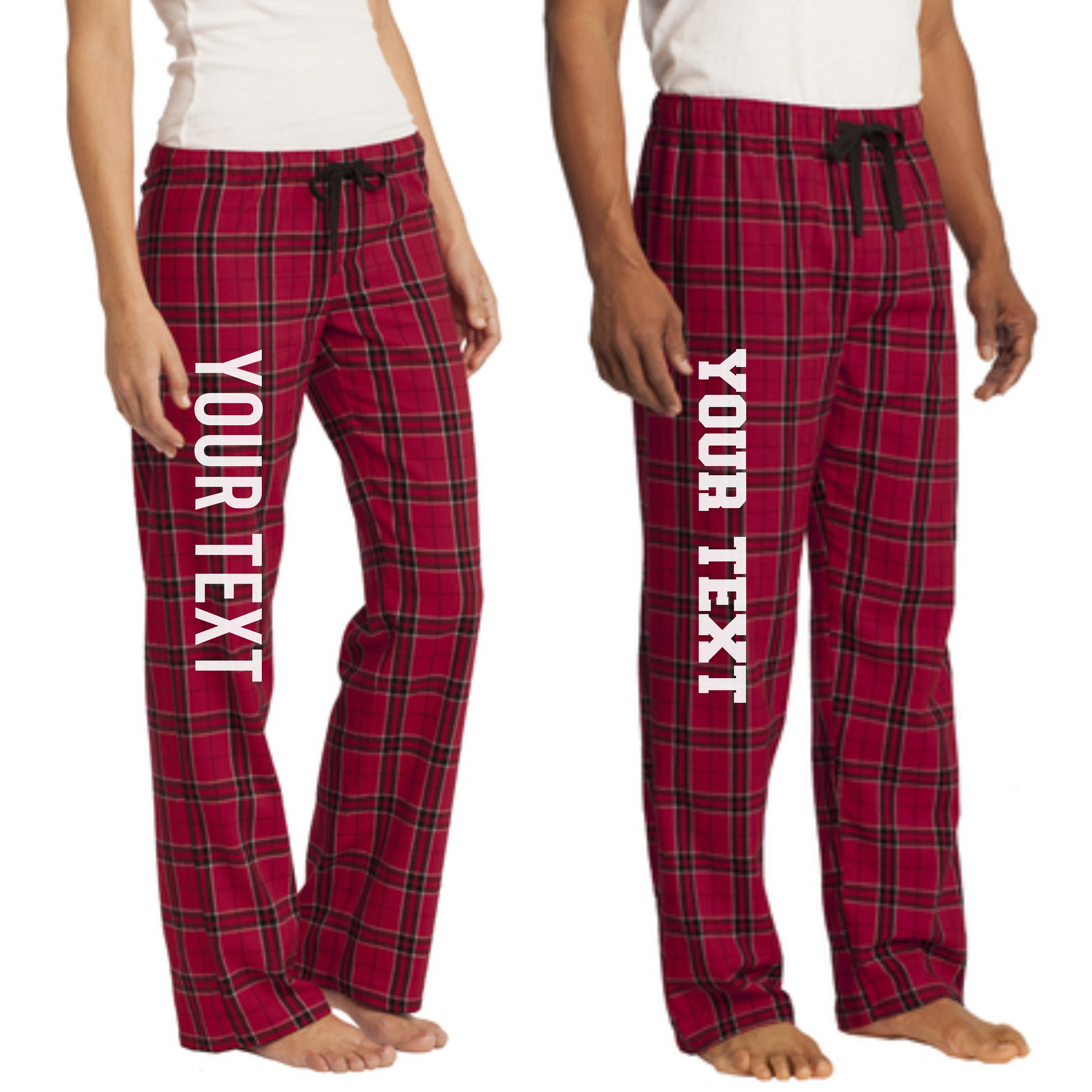 School Spirit Red Plaid Buffalo Flannel Pajama Bottoms. Custom