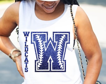 Custom Softball mascot ladies muscle tank tops with name and number on the back.