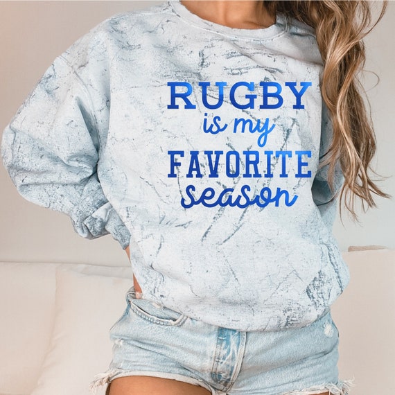 Rugby is my favorite season spirit wear on an Ocean Comfort Colors color blast t-shirts & sweatshirts.