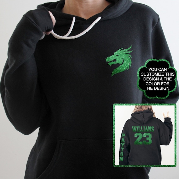 Custom Bella Canvas Dragon spirit wear hoodies | Personalized spirit wear with name on sleeve and name and number on the back for any sport