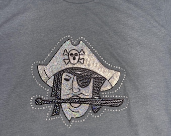 Rhinestones & Sequins Pirates spirit wear: Large Bella Canvas Heather Slate t-shirt