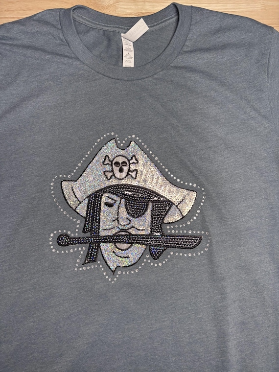 Rhinestones & Sequins Pirates spirit wear: Large Bella Canvas Heather Slate t-shirt