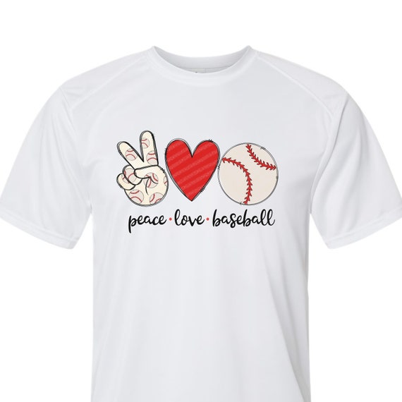 Kids Peace, Love, Baseball UPF t-shirts and long sleeve t-shirts. T-ball spirit wear. Baseball spirit wear.
