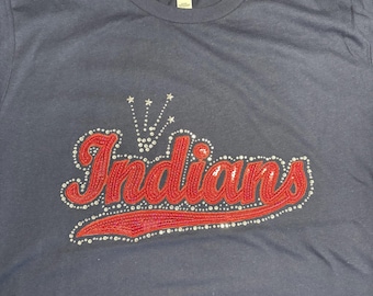 Rhinestones & Sequins Indians: Large Bella Canvas navy t-shirt