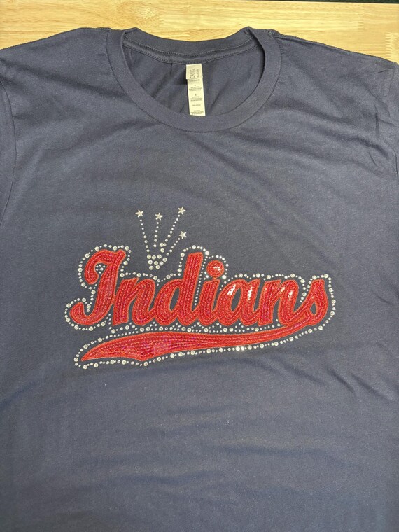 Rhinestones & Sequins Indians: Large Bella Canvas navy t-shirt