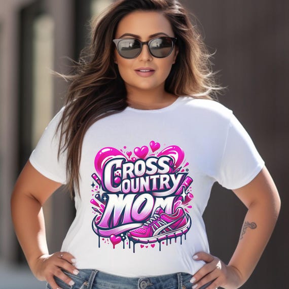 Cross Country XC Mom spirit wear faux airbrushing on short sleeve t-shirts.