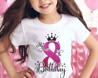 Glitter 8th Birthday Girl Shirt: Custom Birthday Gift