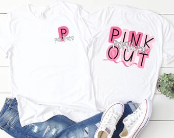 Panthers football pink out breast cancer ribbon t-shirts.