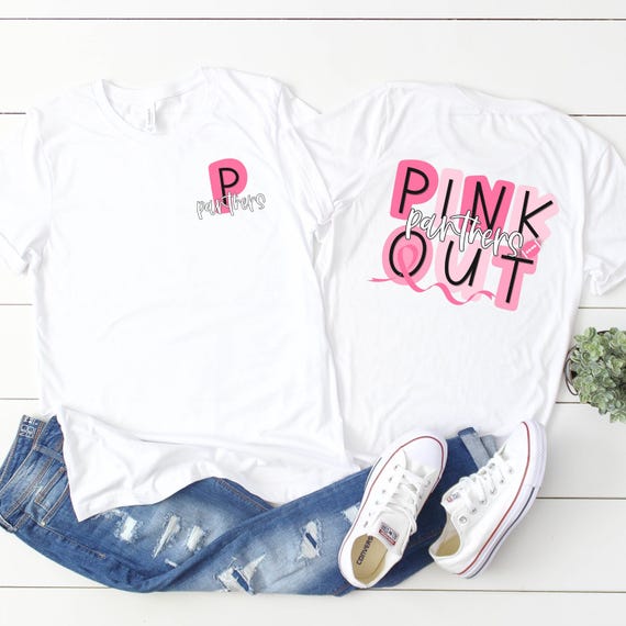 Panthers football pink out breast cancer ribbon t-shirts.