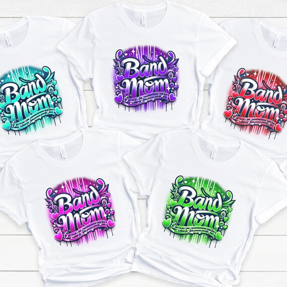 Band mom faux airbrushed t-shirts.
