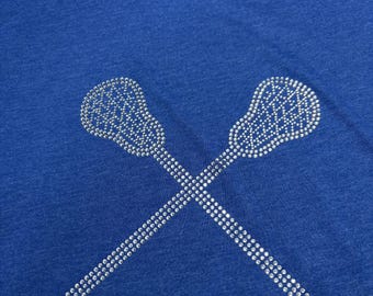 Rhinestones Lacrosse spirit wear: large Next Level heathered royal blue t-shirt
