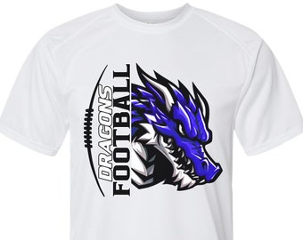 Dragons football on youth short sleeve& long sleeve performance t-shirts.