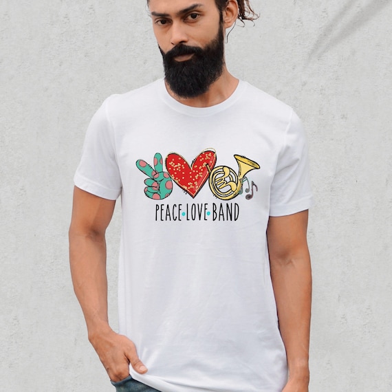 French Horn t- shirts Peace Love Band spirit wear