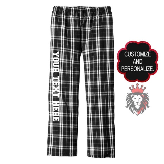 Custom Black and White Plaid Buffalo Flannel Pajama Bottoms 