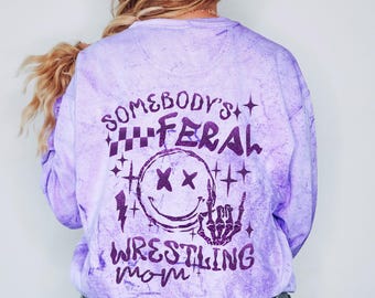 Feral Wrestling Mom spirit wear on Comfort Colors t-shirts & sweatshirts