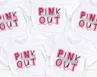School mascot football pink out breast cancer ribbon t-shirts.