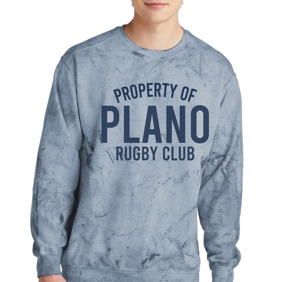 Property of Plano Rugby Club spirit wear on adult Ocean Comfort Colors color blast t-shirts & sweatshirts.
