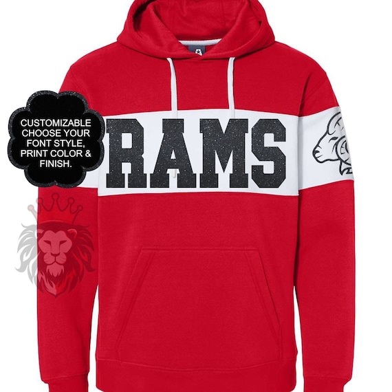 Custom & personalized Rams hoodies for sports teams, teaches, coaches, students' school spirit wear. Rams mascot hoodie