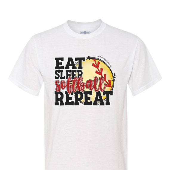 Eat sleep softball repeat spirit wear on adult unisex short sleeve t-shirts.