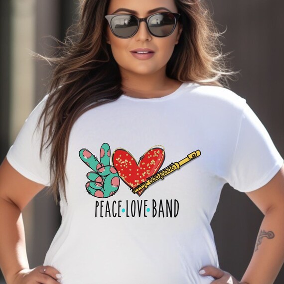 Flute t- shirts Peace Love Band spirit wear