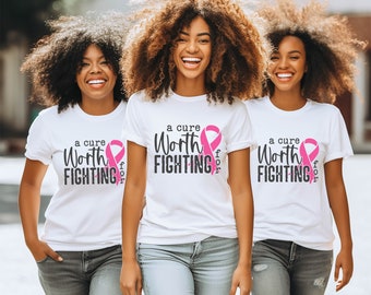 Breast cancer awareness- A Cure worth fighting for pink ribbon t-shirts.