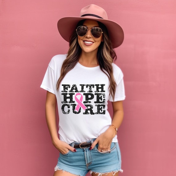 Breast cancer awareness- Faith Hope Cure pink ribbon t-shirts.