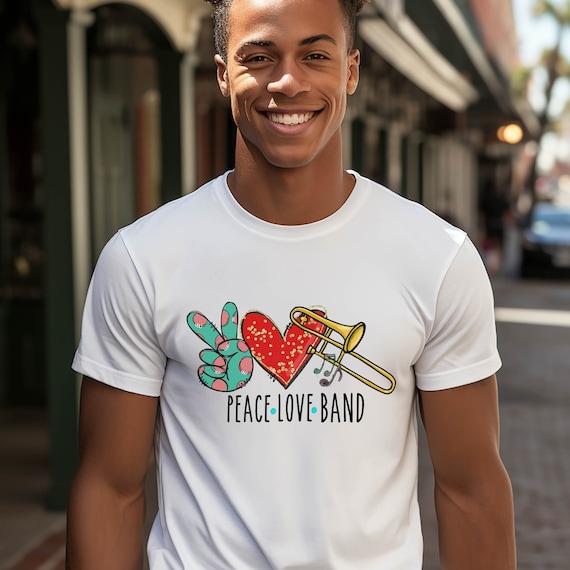 Trombone player t- shirts Peace Love Band spirit wear