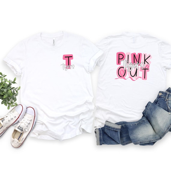 Tigers football pink out breast cancer ribbon t-shirts.