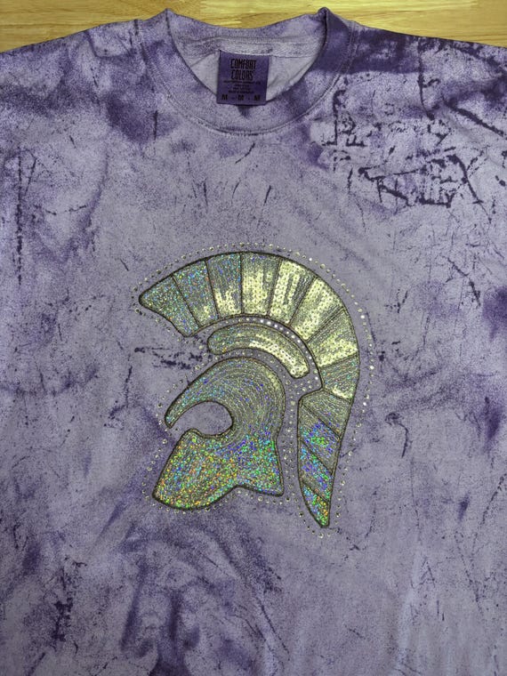 Rhinestones & Sequins Spartan's Spirit Wear on unisex medium amethyst Comfort Colors Color Blast t-shirt