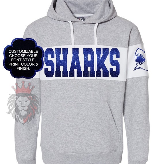 Custom & personalized Sharks hoodies for sports teams, teaches, coaches, students' school spirit wear. Sharks mascot hoodie