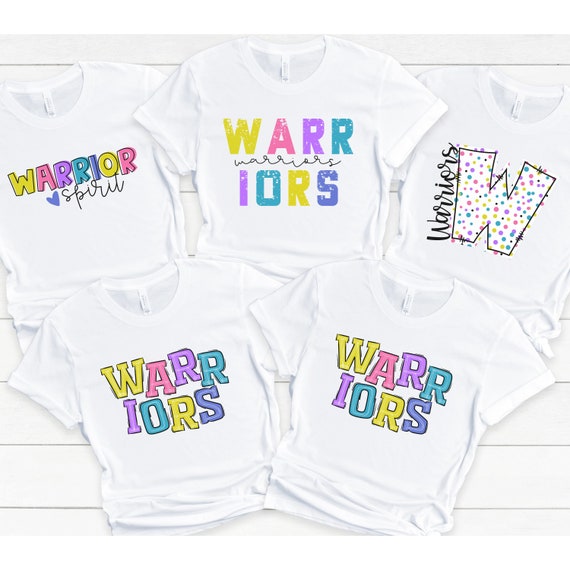 Warriors school mascot spirit wear t-shirts with custom name on the back.