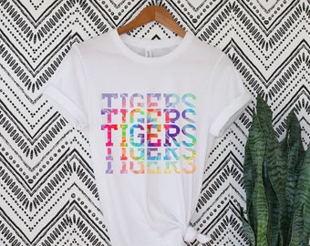 Rainbow Tie Dye Tigers sports team school spirit t- shirts.