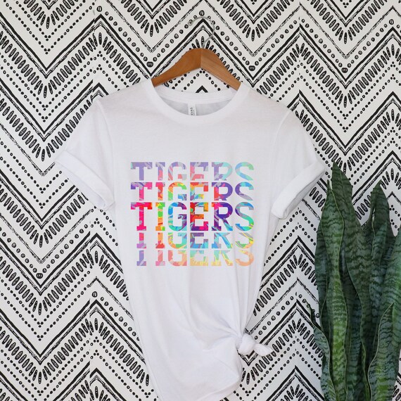 Rainbow Tie Dye Tigers sports team school spirit t- shirts.