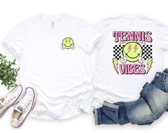 Tennis Vibes smiley face shirts for kids and adult.