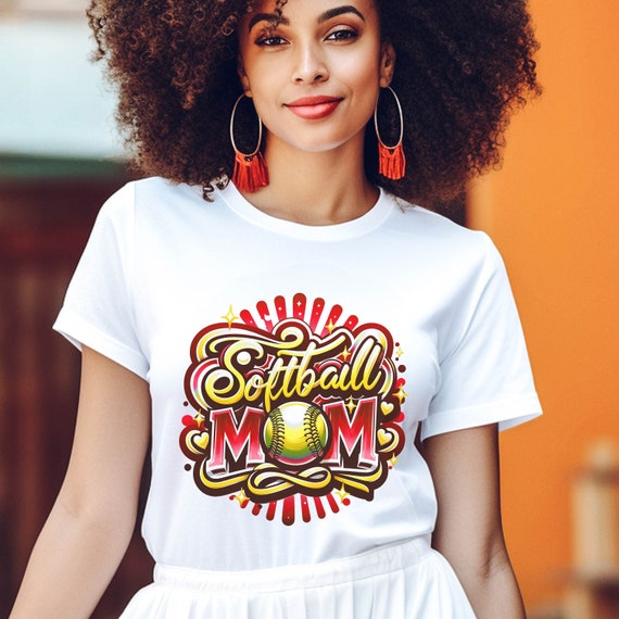 Softball Mom airbrushed spirit wear t-shirts.