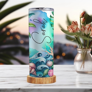 Caribbean Skinny Tumbler, Personalized Beach Drinkware, Vacation Cup, Tropical Gift, Custom 20oz Cup with Straw